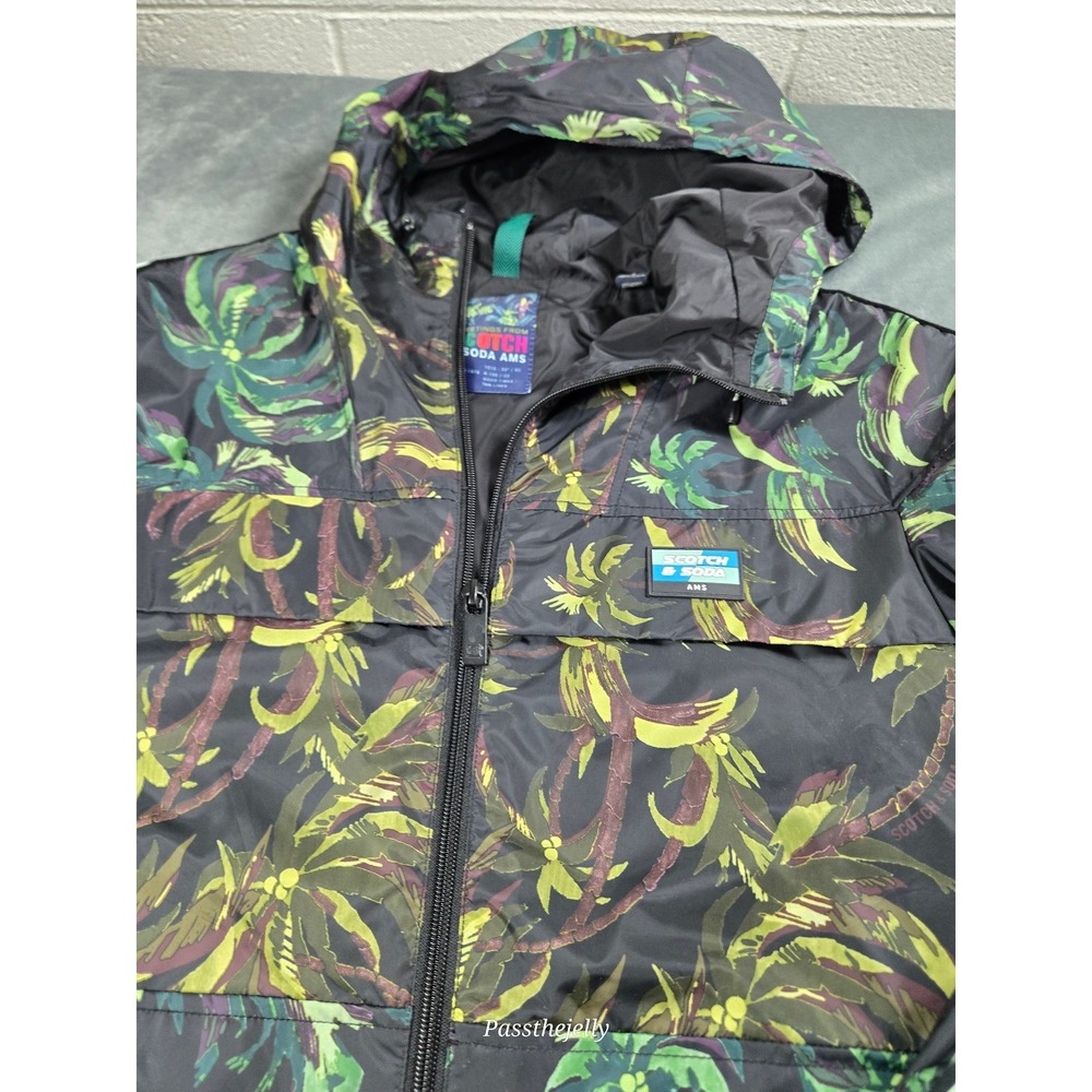 Scotch and Soda Jacket Mens Small Full Zip Track Windbreaker Palm Hooded - Picture 2 of 10